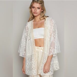 POL size Large Elegant Lace Kimono Cardigan NWOT “light blush pink”